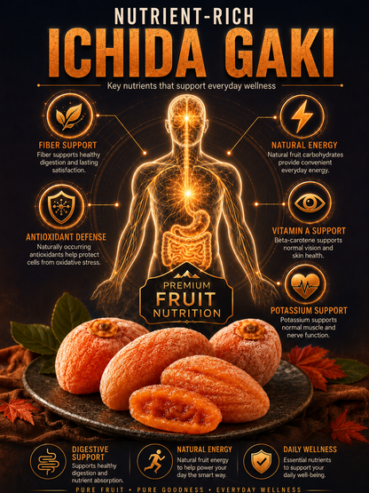 ✨ Premium Japanese Ichida Gaki from Nagano – 🌾 Fiber-Rich • 🛡️ Antioxidant-Packed • ⚡ Naturally