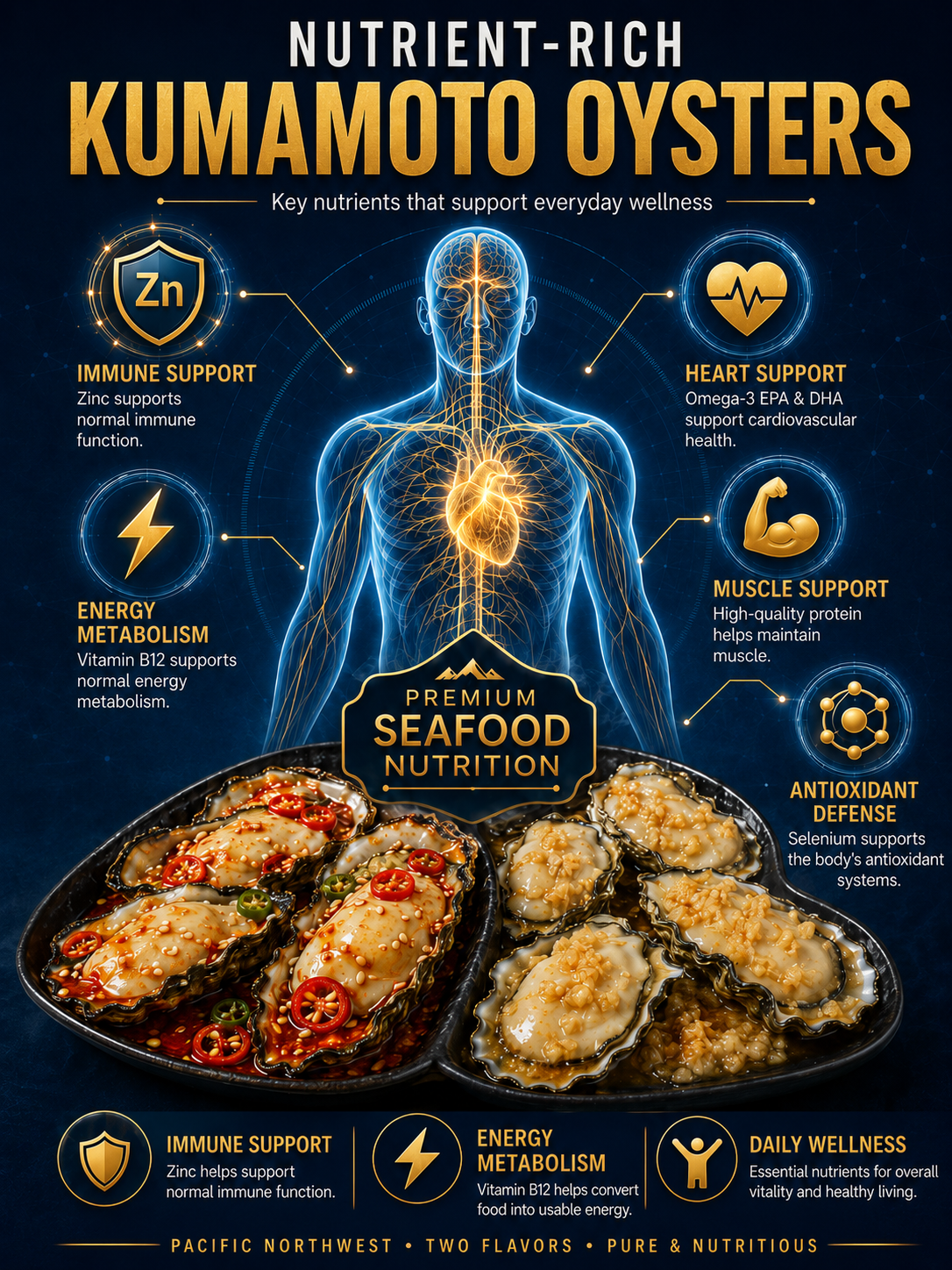 🦪 **Pacific Northwest Kumamoto Oysters - 🏆💎 Ready to Eat High-Protein Premium Seafood Snack**