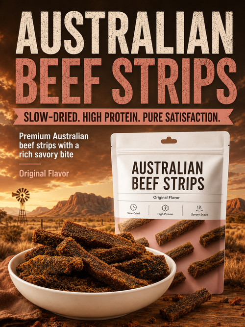 🇦🇺Australian Beef Jerky Strips  – Premium Slow-Dried High-Protein Beef Snack 💪 Supports Muscle Strength • 🍽️ Helps Keep You Satisfied • ⚡ Supports Daily Energy • 🩸 Heme Iron for Oxygen Transport