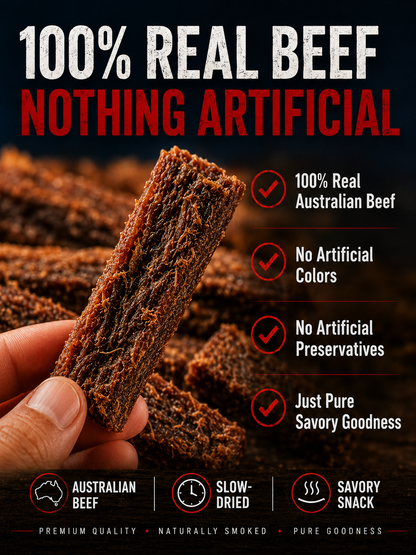🇦🇺Australian Beef Jerky Strips  – Premium Slow-Dried High-Protein Beef Snack 💪 Supports Muscle Strength • 🍽️ Helps Keep You Satisfied • ⚡ Supports Daily Energy • 🩸 Heme Iron for Oxygen Transport