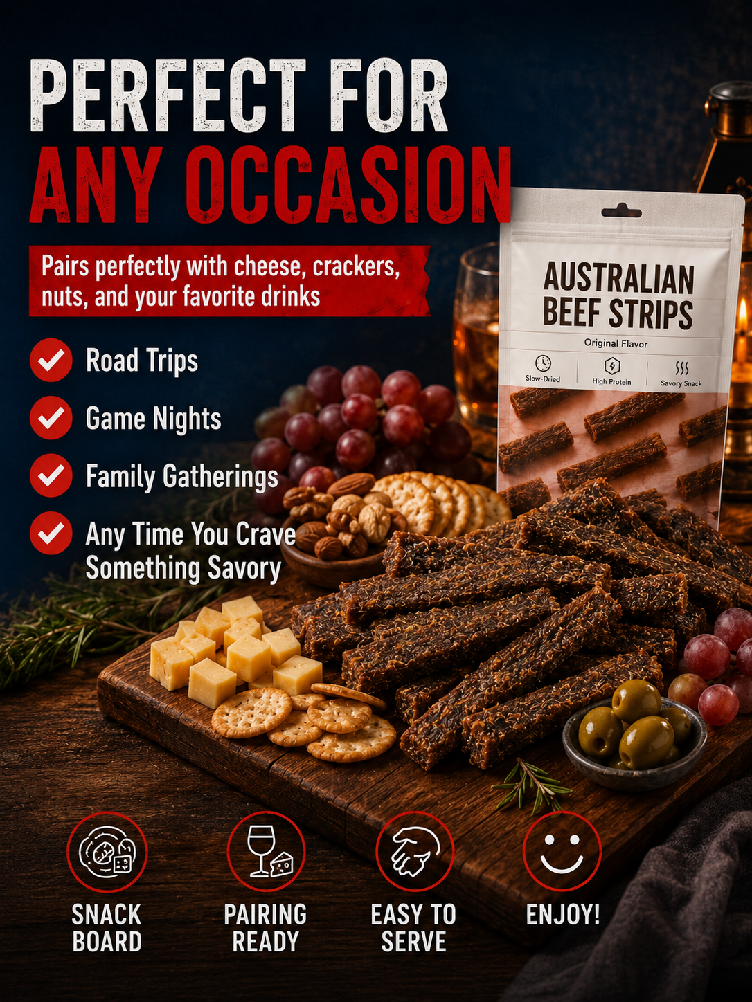 🇦🇺Australian Beef Jerky Strips  – Premium Slow-Dried High-Protein Beef Snack 💪 Supports Muscle Strength • 🍽️ Helps Keep You Satisfied • ⚡ Supports Daily Energy • 🩸 Heme Iron for Oxygen Transport