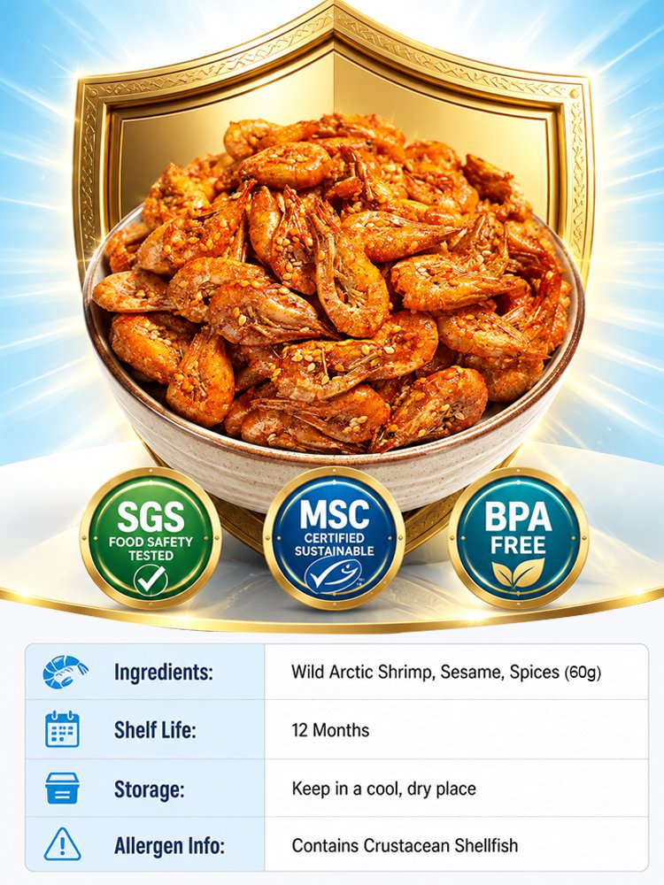 🦐 100% Wild-Caught Deep Sea Crispy Spicy Arctic Shrimp - 🏆💎 Whole-Eat High-Protein Guilt-Free Seafood Snack