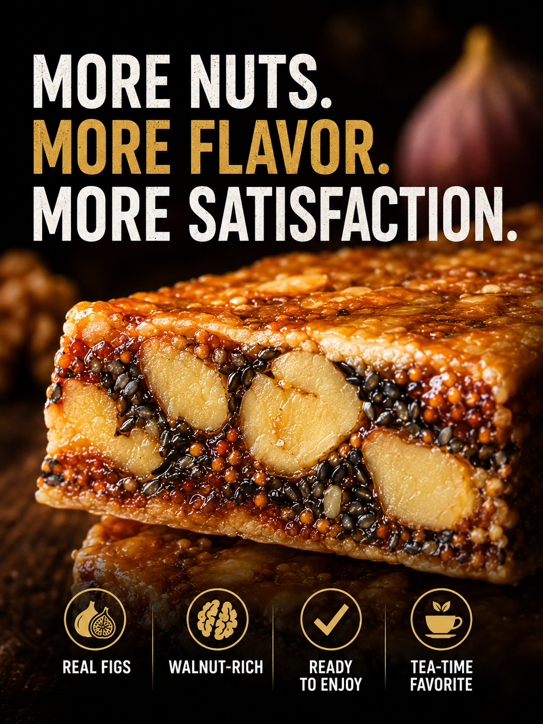 🌿 Premium Fig Walnut Squares – Fiber-Rich Energy Bites ❤️ for Heart Health, Healthy Digestion & Daily Vitality ⚡