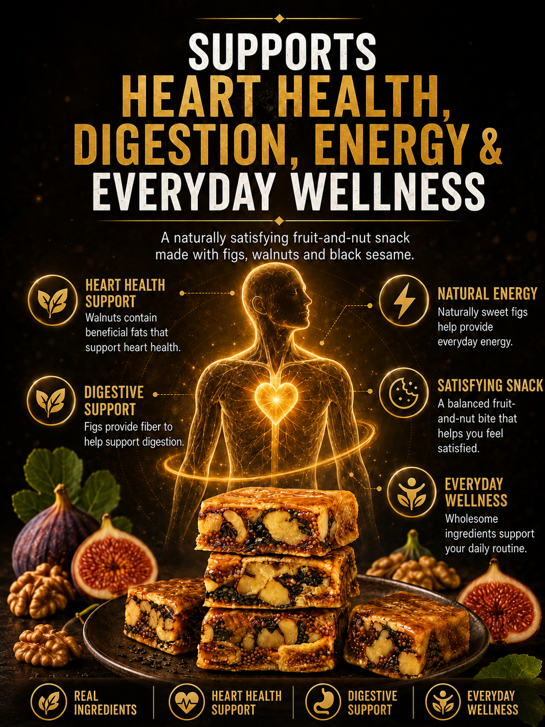 🌿 Premium Fig Walnut Squares – Fiber-Rich Energy Bites ❤️ for Heart Health, Healthy Digestion & Daily Vitality ⚡