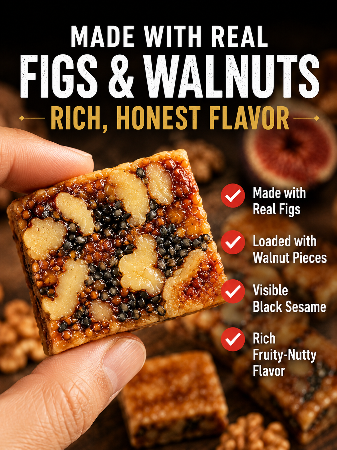 🌿 Premium Fig Walnut Squares – Fiber-Rich Energy Bites ❤️ for Heart Health, Healthy Digestion & Daily Vitality ⚡